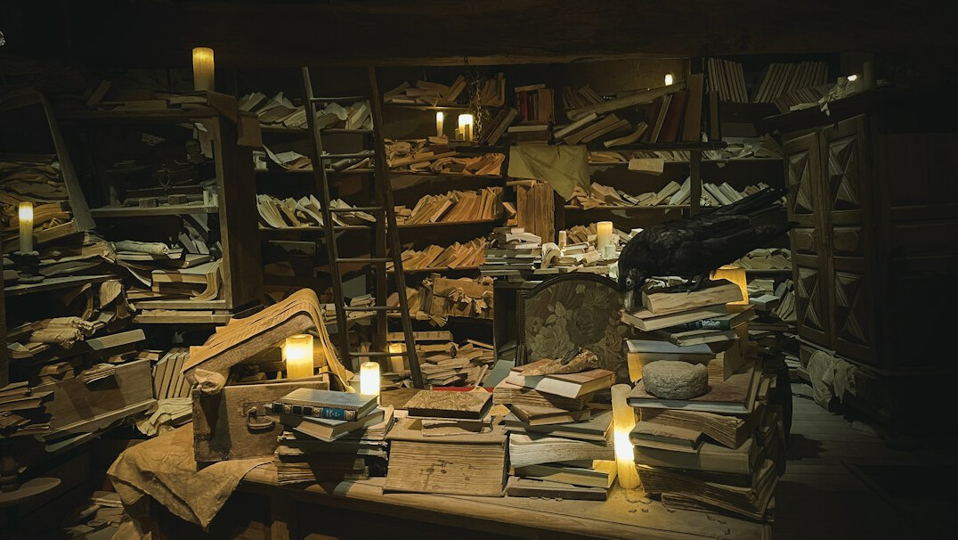 detective in old library