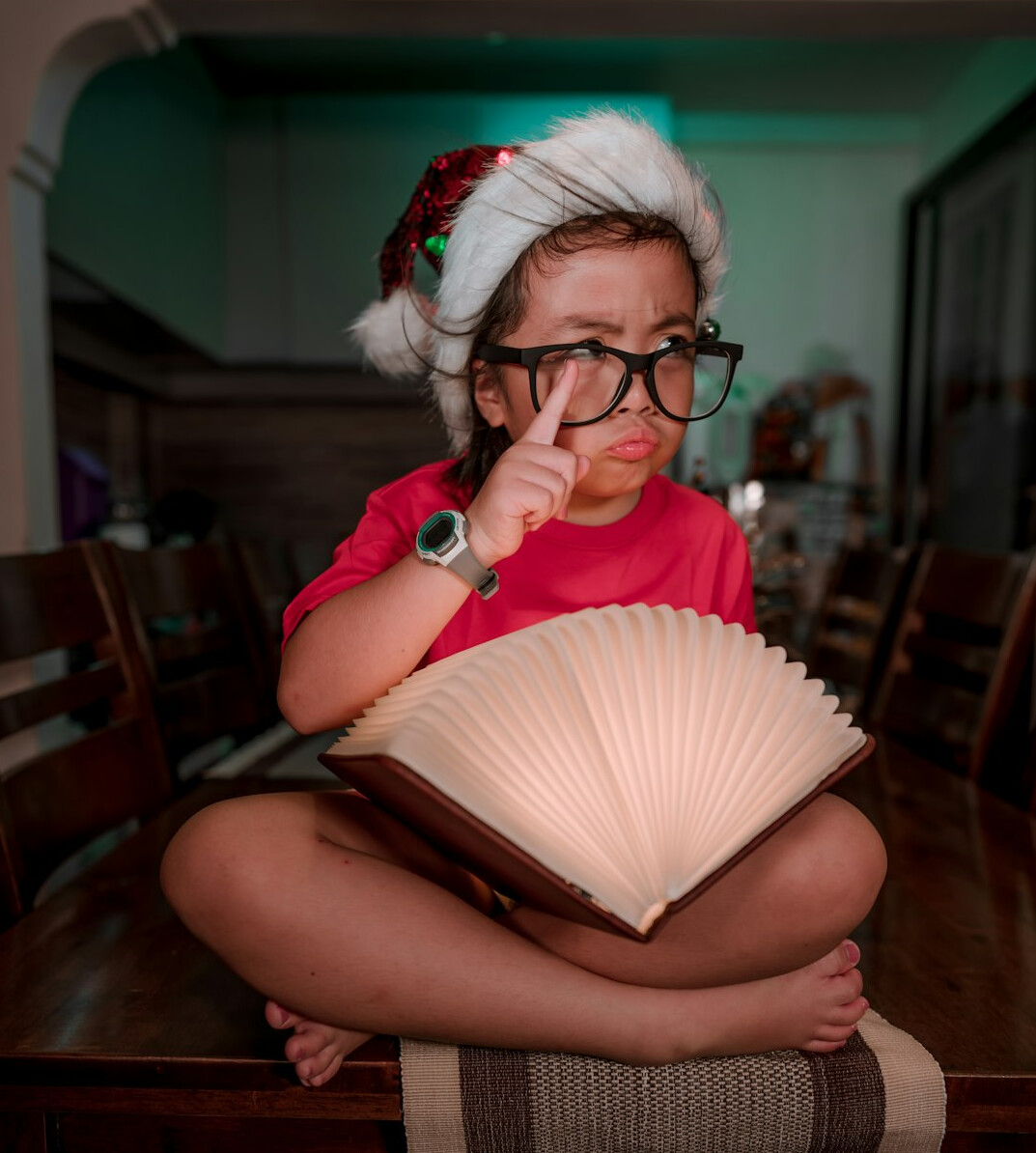 surprised reader with book